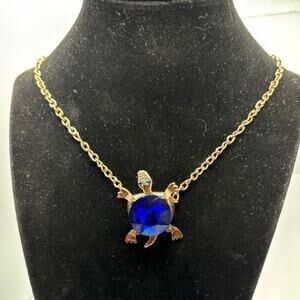 Gold & Blue Turtle Necklace